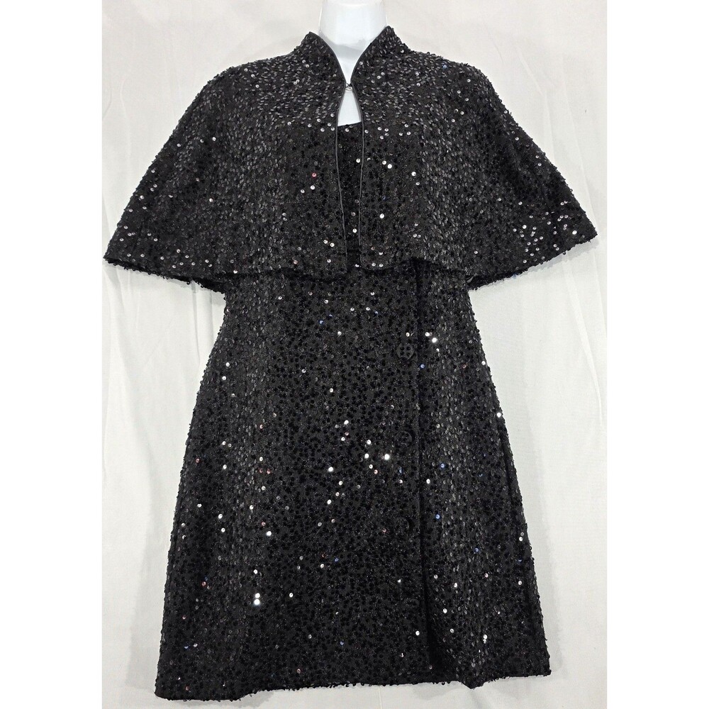 Donna Karan Sequin Tweed Cape & Sheath Dress Set Black Wedding Guest Womens 6